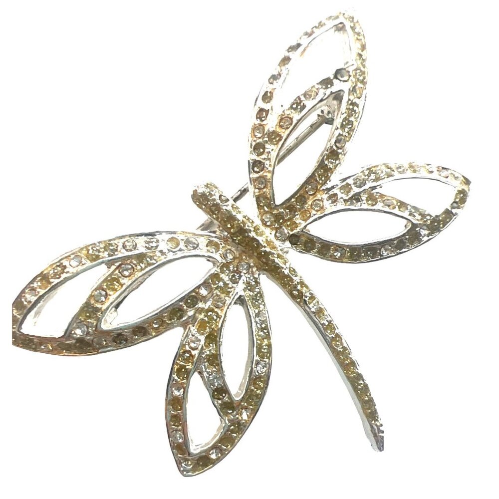 Vintage-style Silver-Tone Dragonfly Brooch With Rhinestone Accents